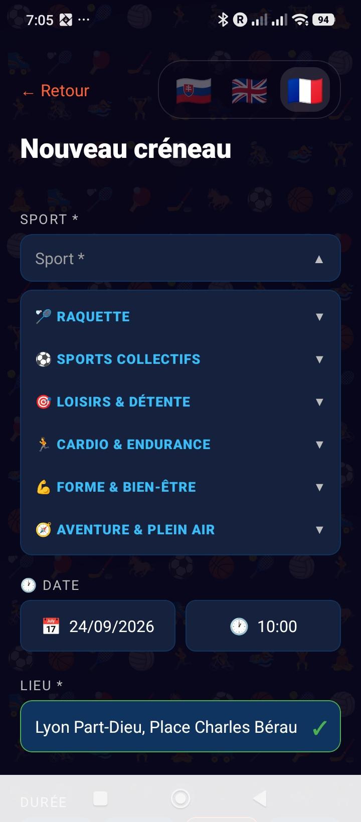 Création d'un créneau