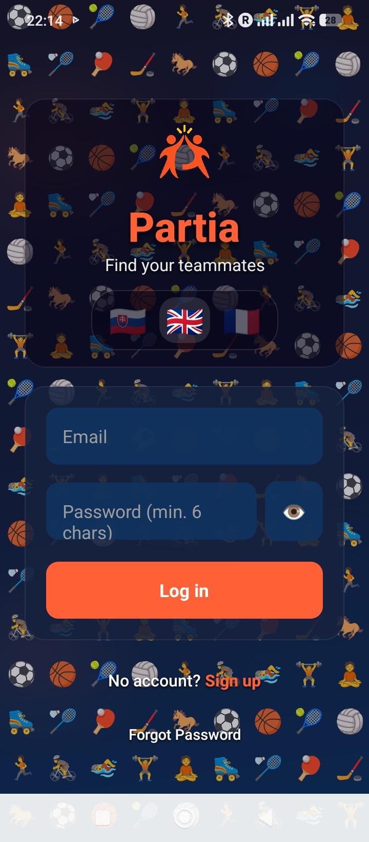 Partia login screen
