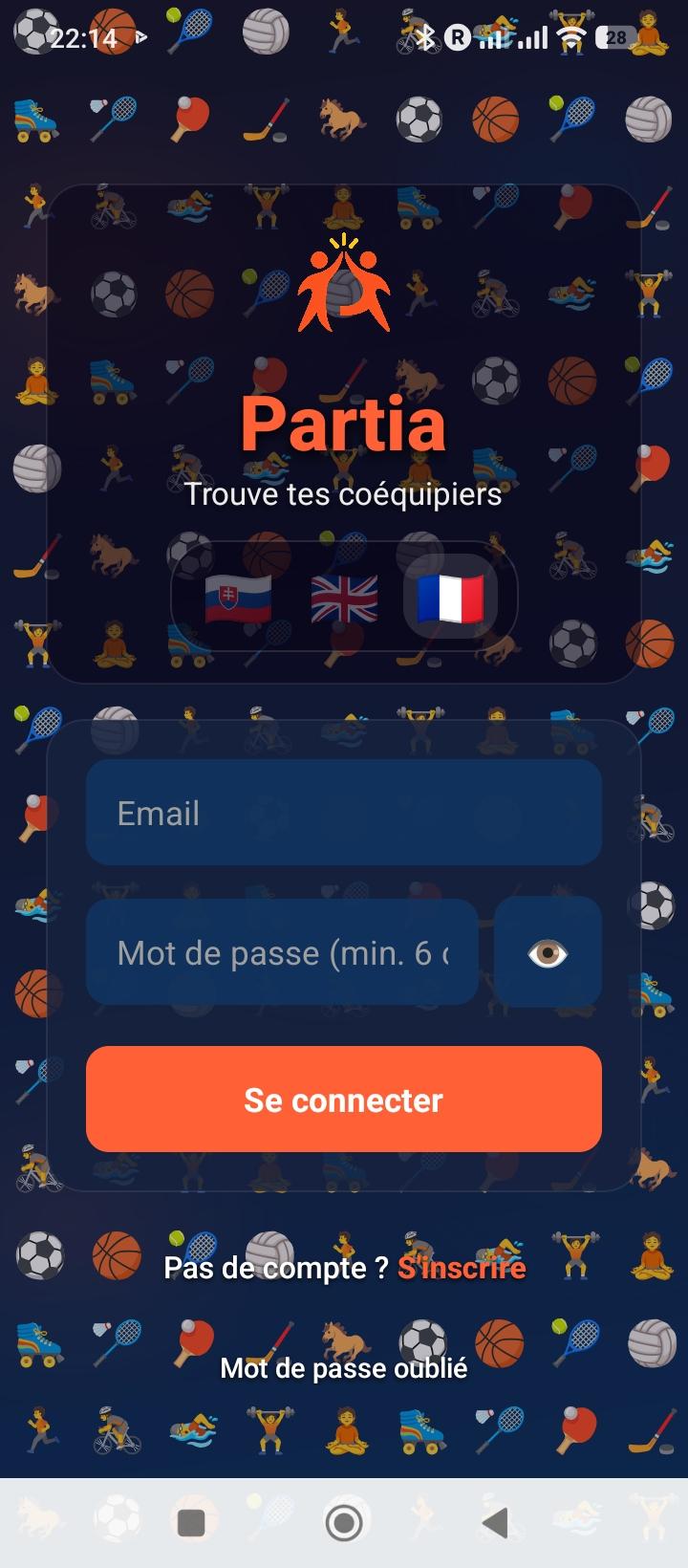 Écran de connexion Partia