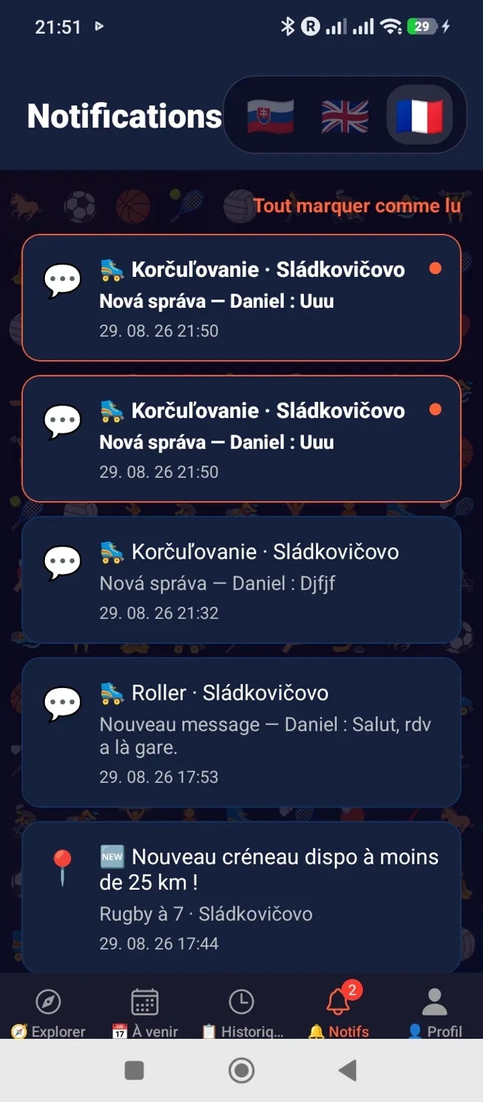 Onglet Notifications de l'app