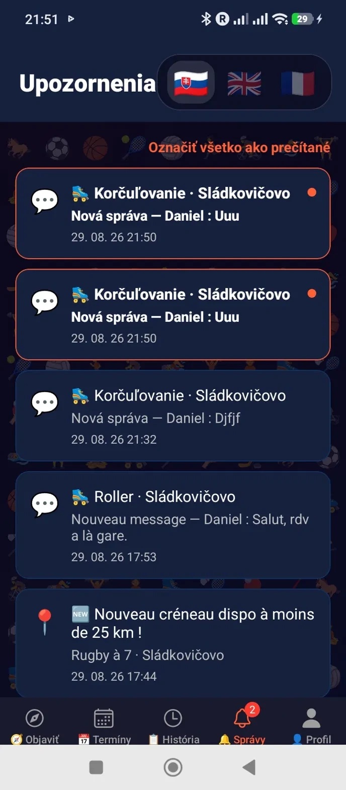 Záložka Notifikácie v appke