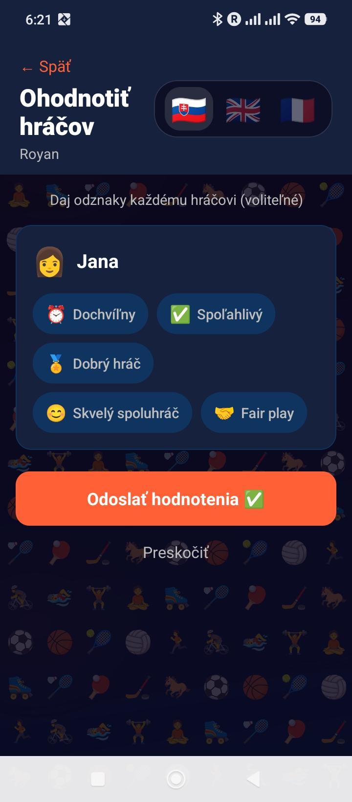 Hodnotenie po zápase