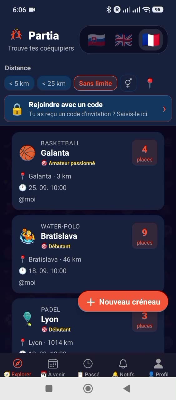Aperçu de l'app Partia
