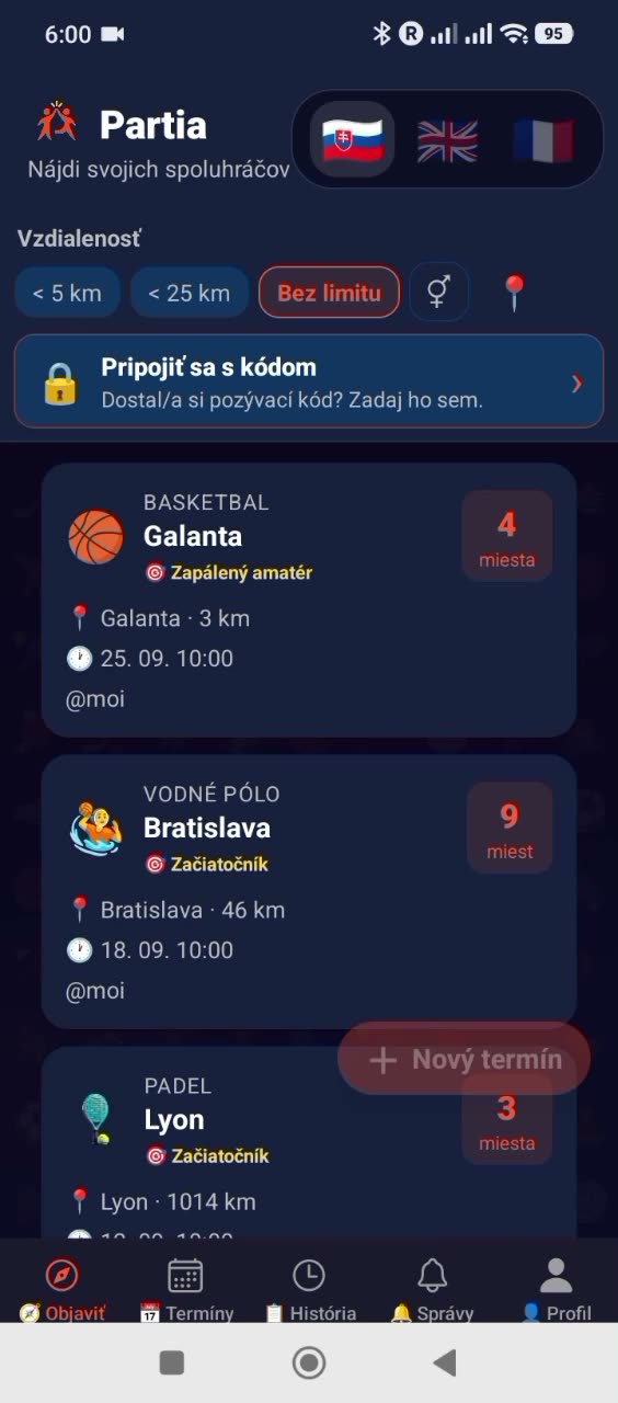 Ukážka appky Partia